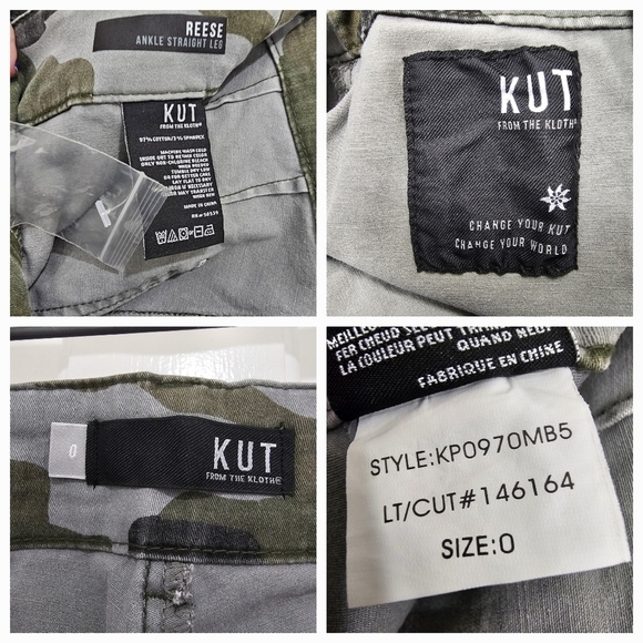 KUT From The Cloth Reese Camo Ankle Straight Leg Ankle Zip Pant Size 0 - Picture 14 of 17